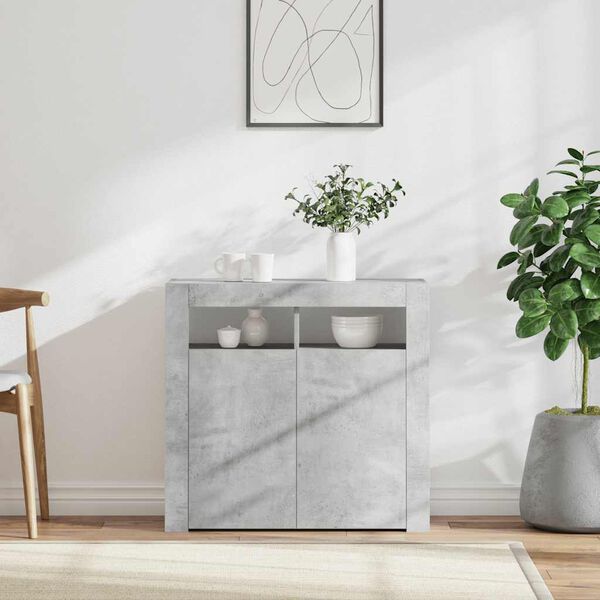 vidaXL Buffet avec lumi&egrave;res LED gris b&eacute;ton 80x35x75 cm
