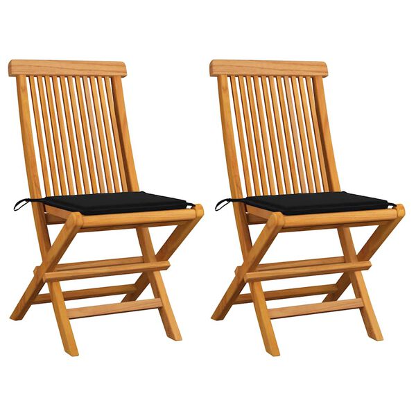 vidaXL Chaises de jardin et coussins noir lot de 2 Bois de teck massif