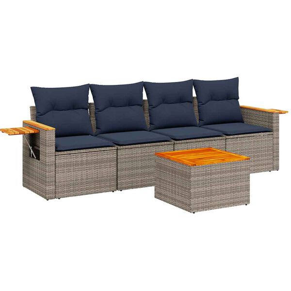 vidaXL Salon de jardin 5 pcs avec coussins gris r&eacute;sine tress&eacute;e