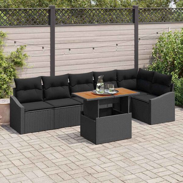 vidaXL Ensemble de salle &agrave; manger pour jardin 7 pcs Noir et Marron