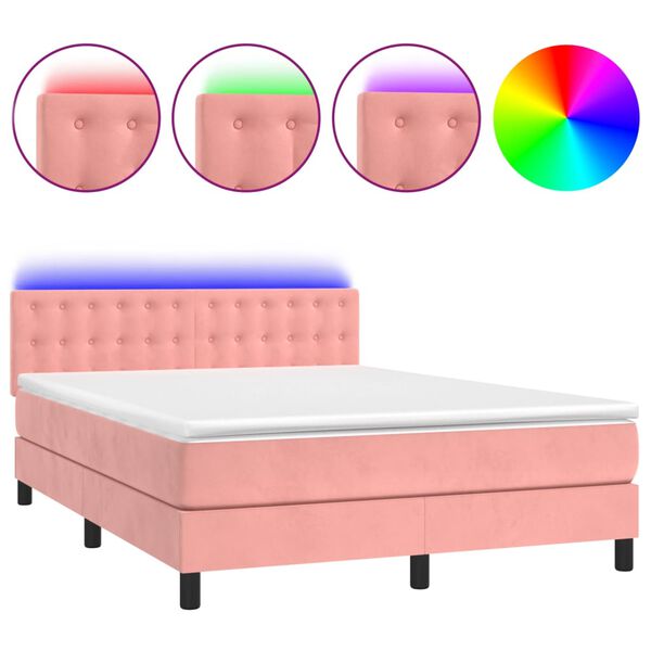 vidaXL Sommier &agrave; lattes de lit avec matelas et LED Rose 140x190 cm