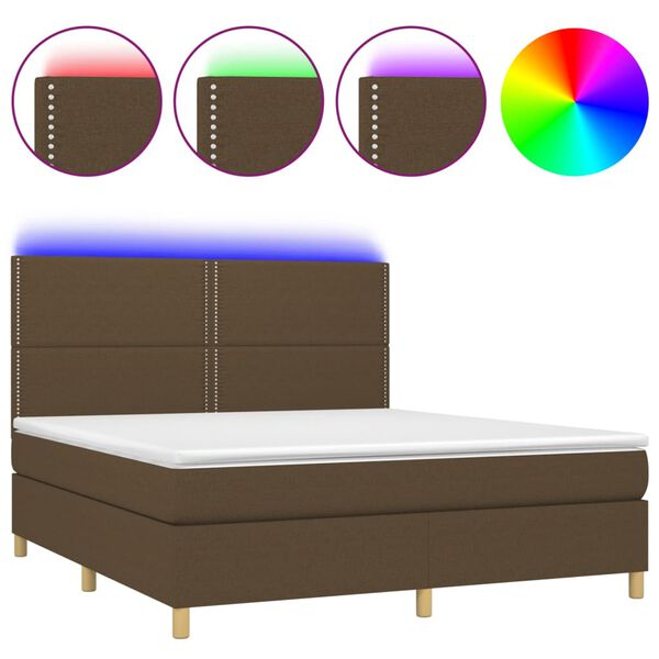 vidaXL Sommier &agrave; lattes de lit matelas et LED Marron fonc&eacute; 180x200cm