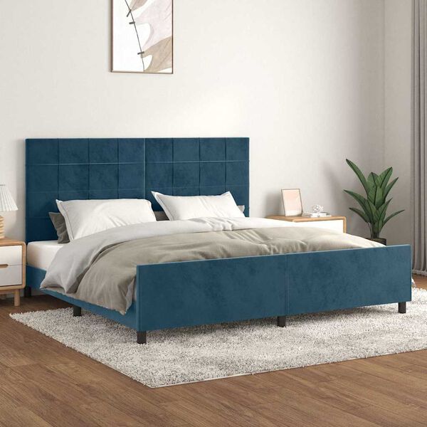 vidaXL Cadre de lit sans matelas bleu fonc&eacute; 200x200 cm velours