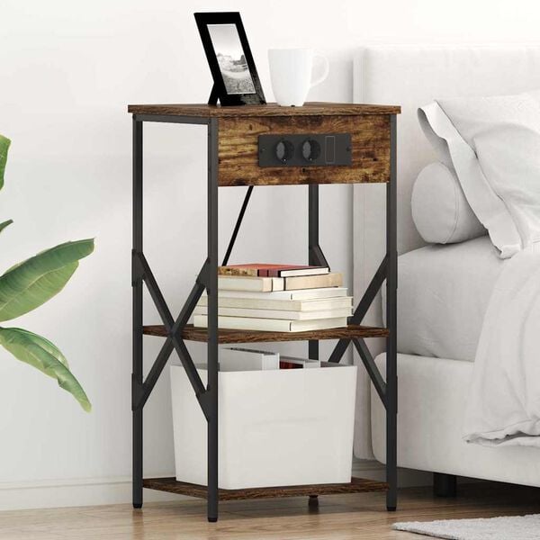 vidaXL Cabinet de chevet avec &eacute;tag&egrave;re 2 pcs Ch&ecirc;ne fum&eacute; 41 x 31 x 76 cm