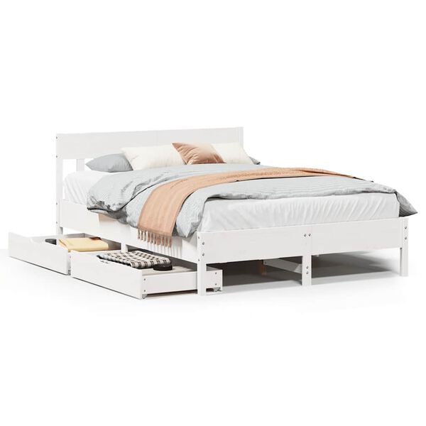 vidaXL Cadre de lit sans matelas blanc 135x190 cm bois de pin massif