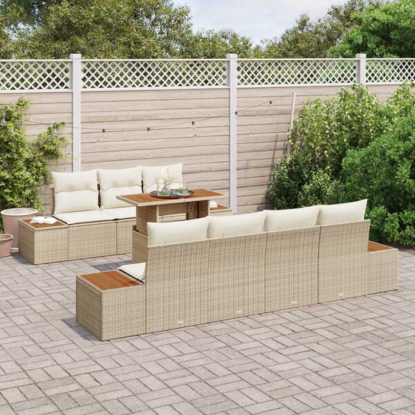 vidaXL Ensemble de canapé de jardin 8 pcs Beige Poly rotin