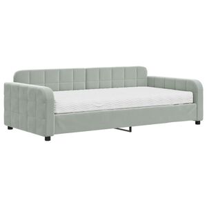 vidaXL Lit de jour avec matelas gris clair 100x200 cm velours