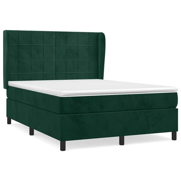 vidaXL Sommier &agrave; lattes de lit et matelas Vert fonc&eacute; 140x190cm Velours