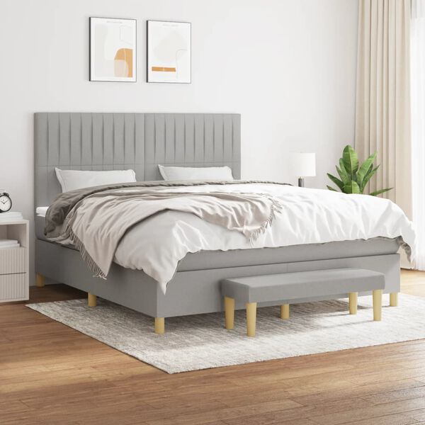 vidaXL Sommier &agrave; lattes de lit avec matelas Gris clair 180x200cm Tissu
