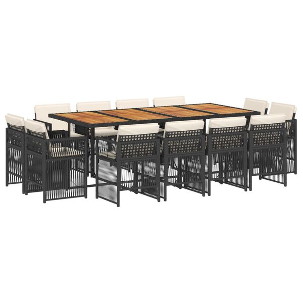 vidaXL Ensemble &agrave; manger de jardin 13 pcs coussins noir r&eacute;sine tress&eacute;e