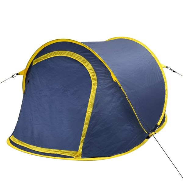 vidaXL Tente de camping escamotable 2 personnes bleu marine/jaune