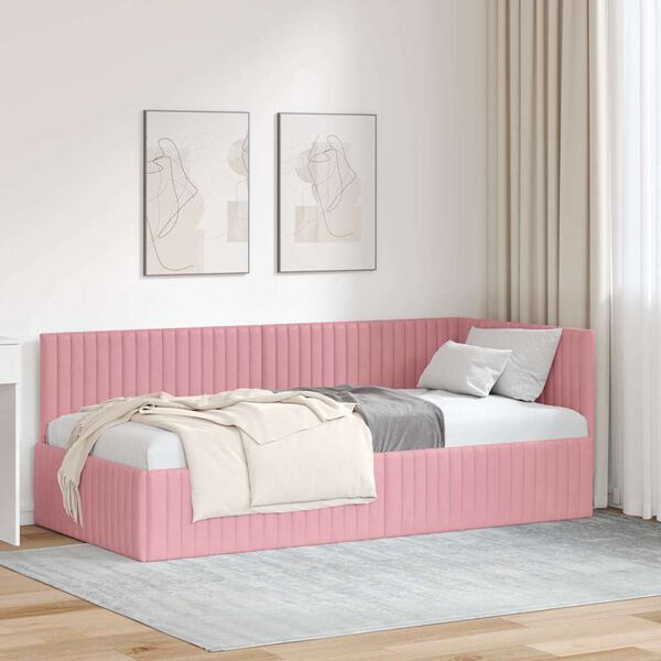 vidaXL Cadre de lit d'angle Rose 90 cm x 190 cm Velours