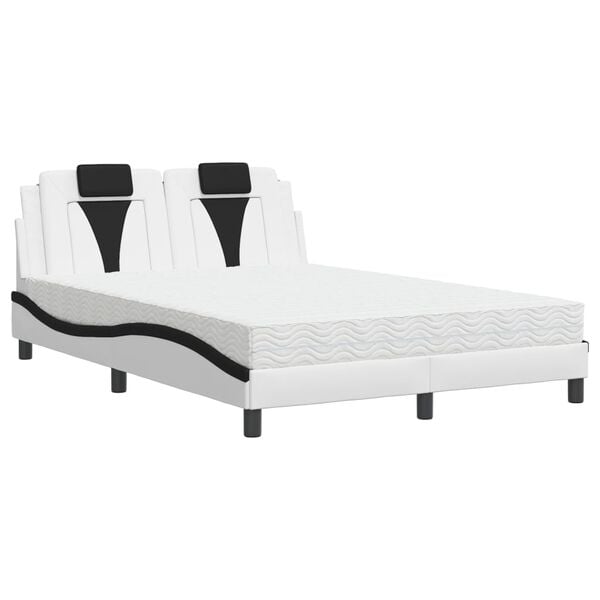 vidaXL Lit Viana avec matelas blanc et noir 140x200 cm similicuir