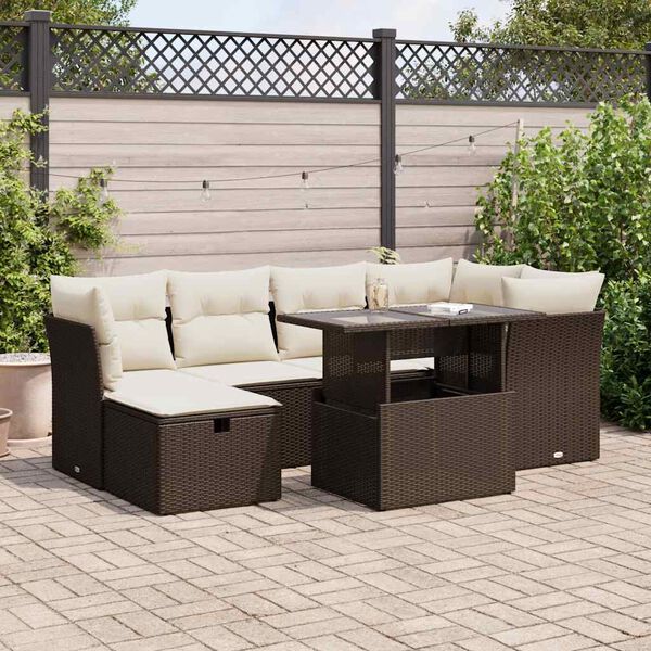 vidaXL Salon de jardin avec coussins 7 pcs marron résine tressée