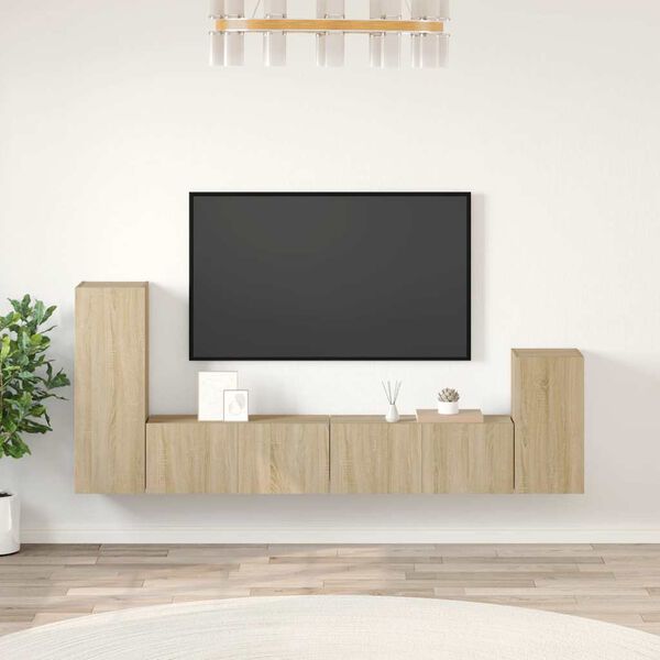 vidaXL Ensemble de meubles TV 4 pcs Ch&ecirc;ne sonoma Bois d'ing&eacute;nierie