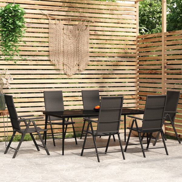 vidaXL Ensemble &agrave; manger de jardin 7 pcs Noir