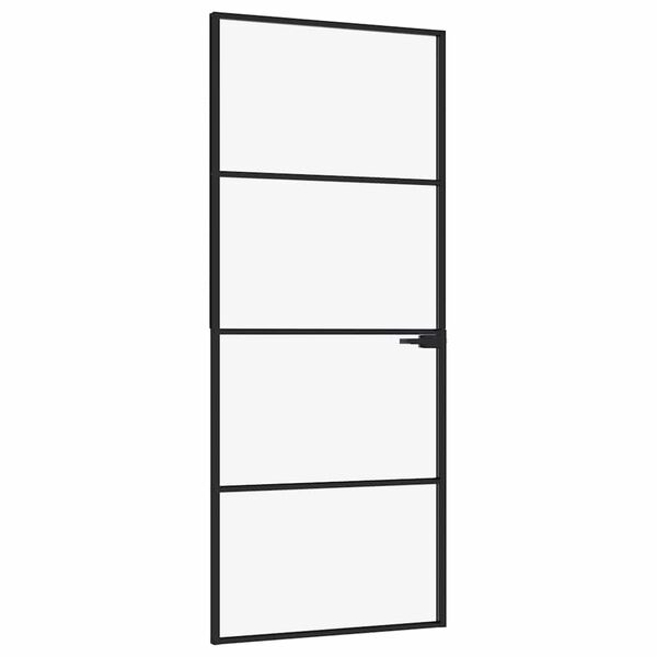 vidaXL Porte d'int&eacute;rieur Noir 83x201,5 cm Tremp&eacute; verre aluminium fin