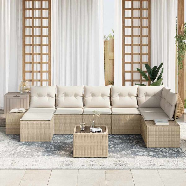 vidaXL Ensemble de canap&eacute; de jardin avec coussin 8 pcs Beige polyrotin