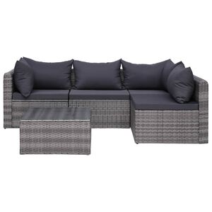 vidaXL Salon de jardin 5 pcs et coussins et oreillers R&eacute;sine tress&eacute;e
