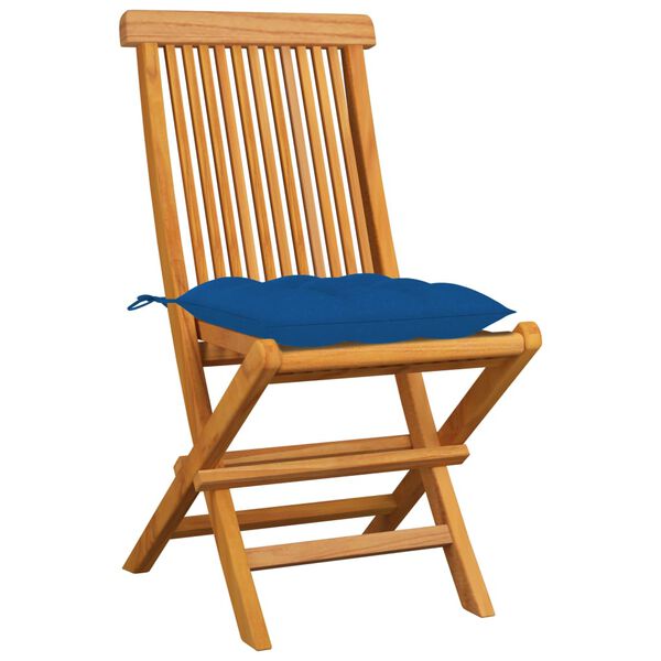 vidaXL Chaises de jardin et coussins bleu lot de 4 Bois de teck massif
