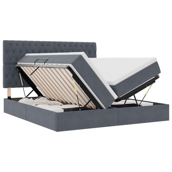 vidaXL Lit de Rangement avec matelas Gris fonc&eacute; 180 x 200 cm Velours