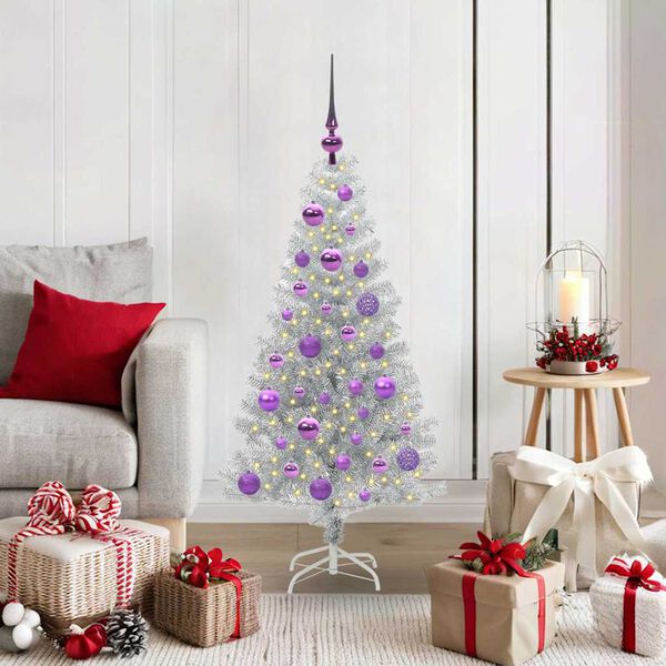 vidaXL Sapin de No&euml;l avec 150 LED avec support Argent 120 cm PET