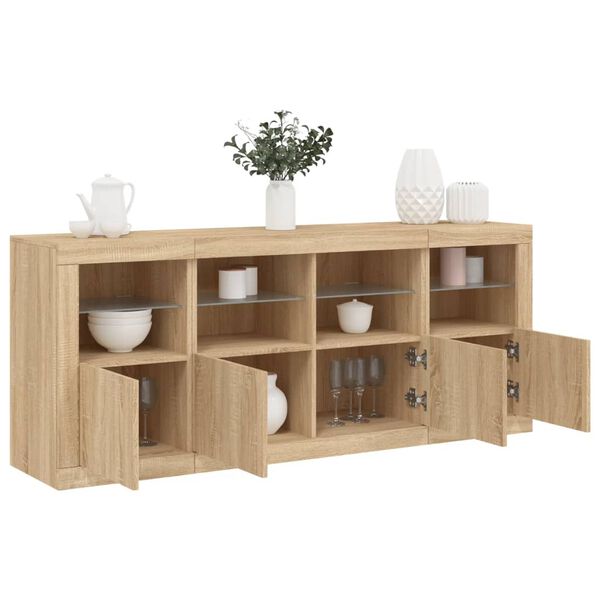 vidaXL Buffet avec lumières LED chêne sonoma 163x37x67 cm