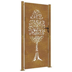 vidaXL Portail de jardin 100x200 cm en acier Corten motif arbre