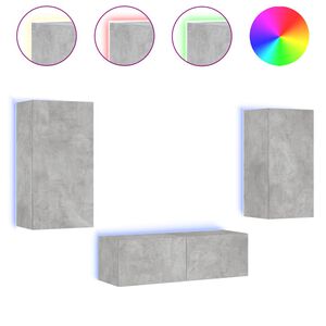 vidaXL Meuble TV muraux 3 pcs avec lumi&egrave;res LED gris b&eacute;ton