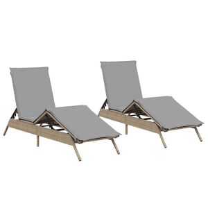 vidaXL Chaises longues avec coussins lot de 2 beige r&eacute;sine tress&eacute;e