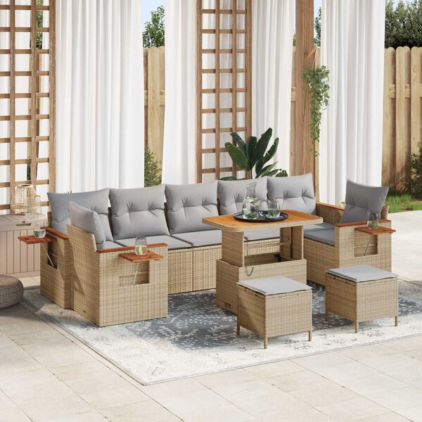 vidaXL Ensemble de canap&eacute; de jardin 10 pcs Beige et Gris clair