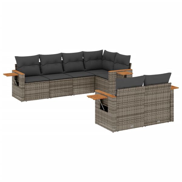 vidaXL Salon de jardin avec coussins 7 pcs gris r&eacute;sine tress&eacute;e