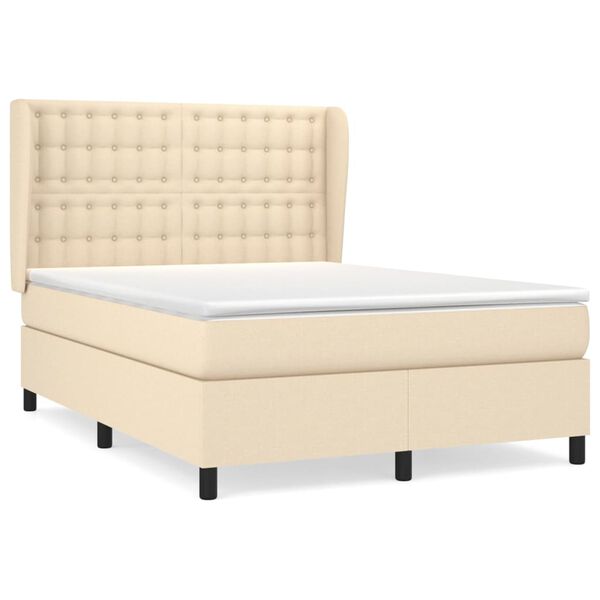 vidaXL Sommier &agrave; lattes de lit avec matelas Cr&egrave;me 140x200 cm Tissu