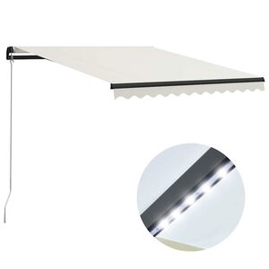vidaXL Auvent manuel r&eacute;tractable avec LED 300x250 cm Cr&egrave;me