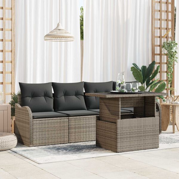 vidaXL Ensemble de canap&eacute; de jardin 5 pcs Gris Poly Rattan