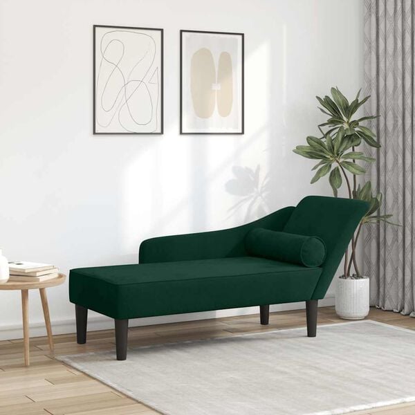 vidaXL Chaise longue avec coussins vert fonc&eacute; velours