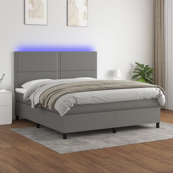 vidaXL Sommier &agrave; lattes de lit et matelas et LED Gris fonc&eacute; 160x200 cm