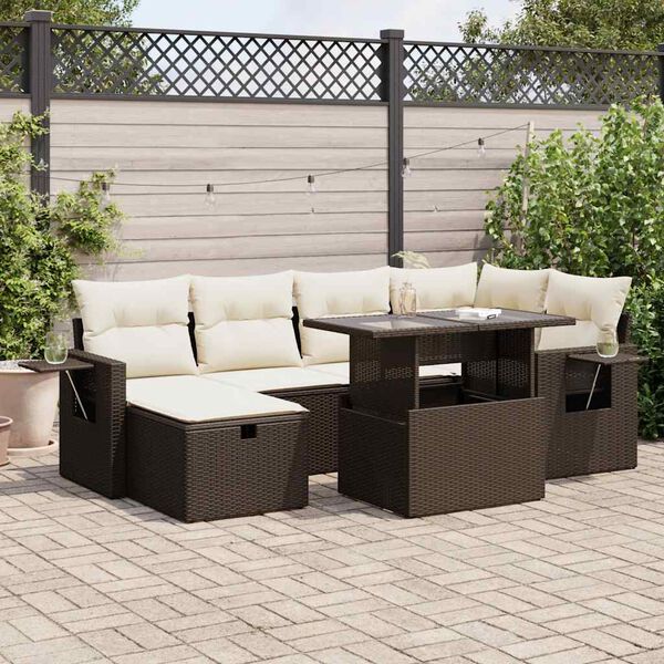vidaXL Salon de jardin avec coussins 7 pcs marron r&eacute;sine tress&eacute;e