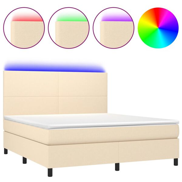 vidaXL Sommier &agrave; lattes de lit et matelas et LED Cr&egrave;me 180x200cm Tissu