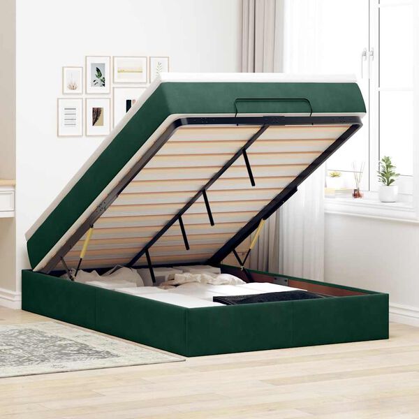 vidaXL Lit ottoman avec matelas vert fonc&eacute; 120x190 cm velours