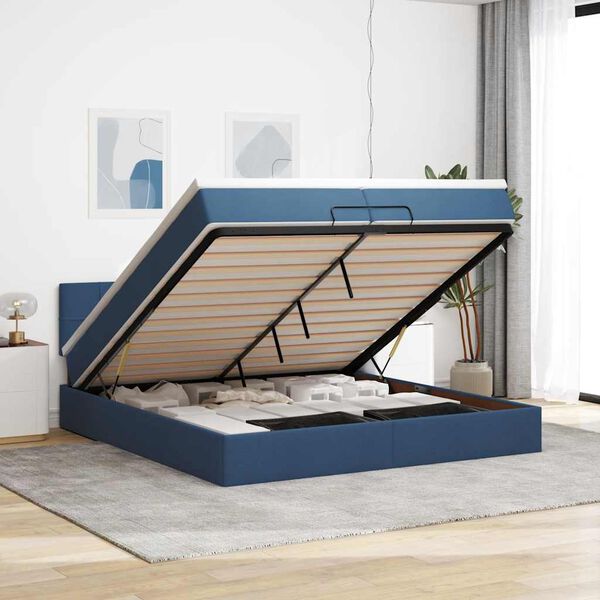 VidaXL Cadre de lit ottoman avec matelas bleu 200x200 cm tissu