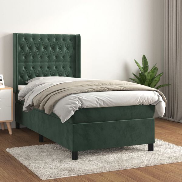 vidaXL Sommier &agrave; lattes de lit et matelas Vert fonc&eacute; 80x200 cm Velours