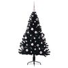 vidaXL Sapin de No&euml;l artificiel pr&eacute;-&eacute;clair&eacute; Noir 150 cm PVC