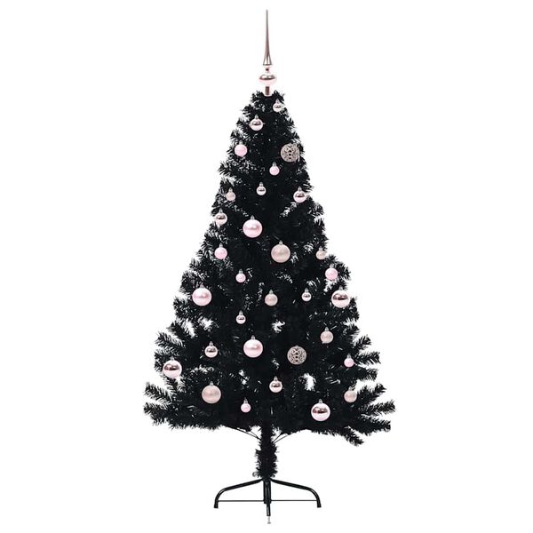 vidaXL Sapin de No&euml;l artificiel pr&eacute;-&eacute;clair&eacute; Noir 150 cm PVC