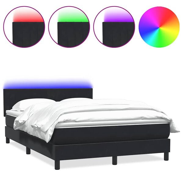 vidaXL Sommier &agrave; lattes de lit avec matelas et LED noir 160x220 cm velours