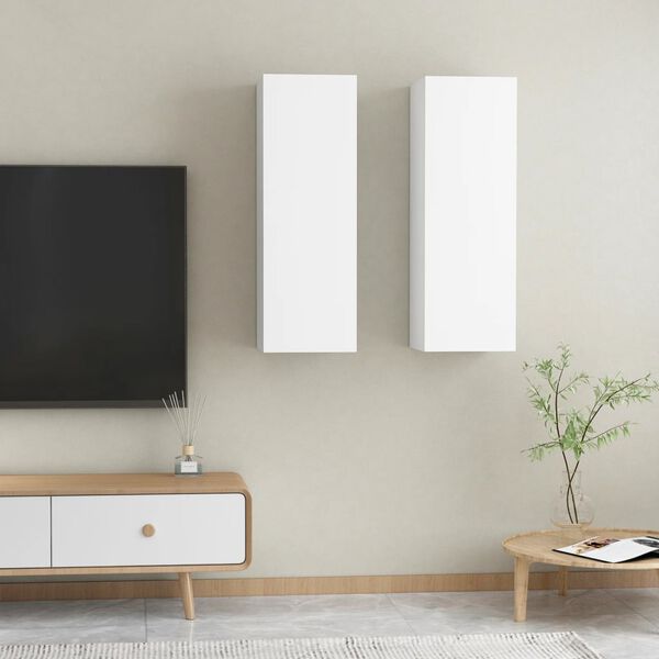 vidaXL Meubles TV 2 pcs Blanc 30,5x30x90 cm Bois d&rsquo;ing&eacute;nierie