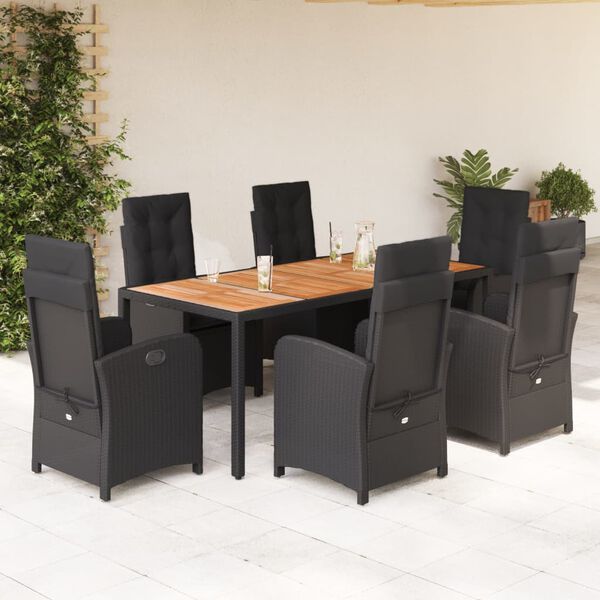 vidaXL Ensemble &agrave; manger de jardin coussins 7pcs Noir R&eacute;sine tress&eacute;e