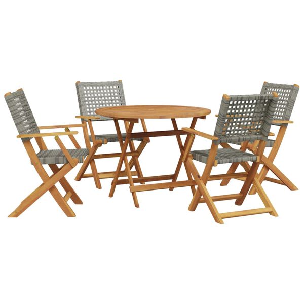 vidaXL Ensemble &agrave; manger de jardin 5 pcs r&eacute;sine tress&eacute;e et bois massif