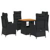 vidaXL Ensemble &agrave; manger de jardin coussins 5pcs Noir R&eacute;sine tress&eacute;e