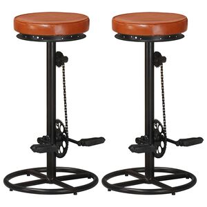 vidaXL Tabourets de bar lot de 2 noir/marron cuir v&eacute;ritable de ch&egrave;vre